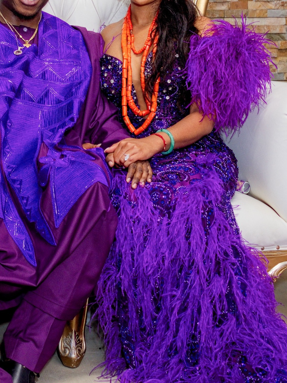 Purple Feathered Nigerian Party Dress - Vibrant Purple Celebration Outfit